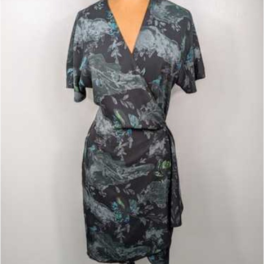 Babaton Black and Green Midi Dress Wrap Style